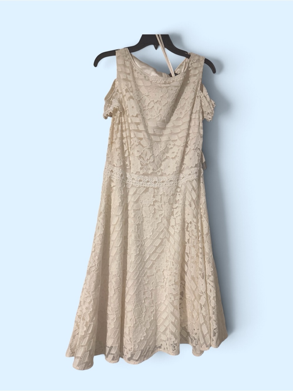 Tahari Ecru Lace Cold Shoulder Fit & Flare Dress Size 14 NWT